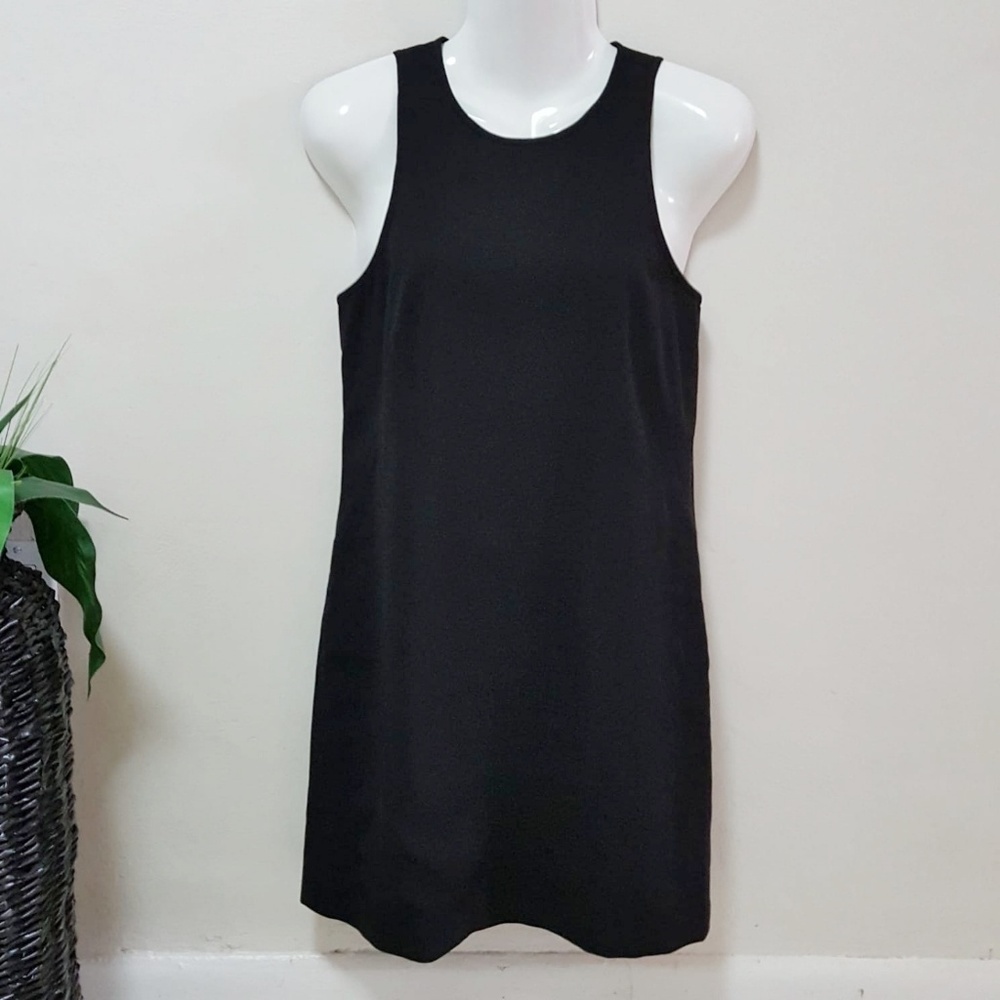 Anthropologie Collective 4C Dress Solid Black Shift Sleeveless Work Career Sz 2
